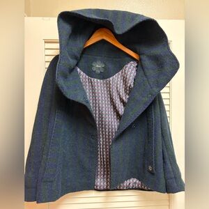 Mouchè Italy Hooded Wool Alpaca Jacket Coat US 8 IT 42 Mod Stripe Designer Retro